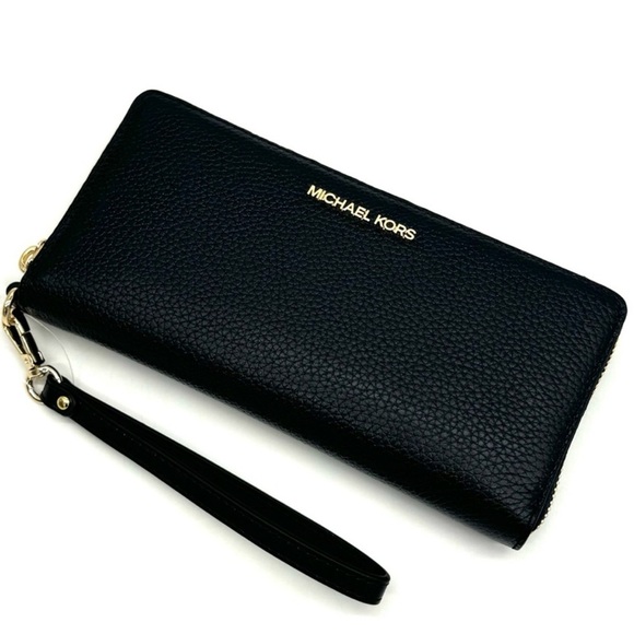 Michael Kors Large Continental Wallet Wristlet Black Leather (NWT) - Picture 1 of 10